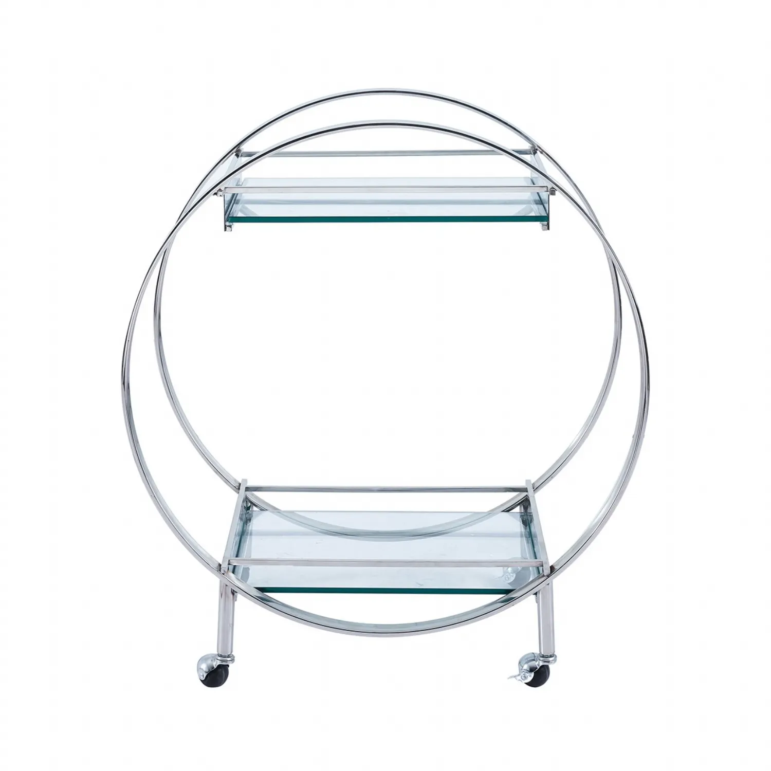 96cm Chrome Metal And Clear Glass Drinks Trolley